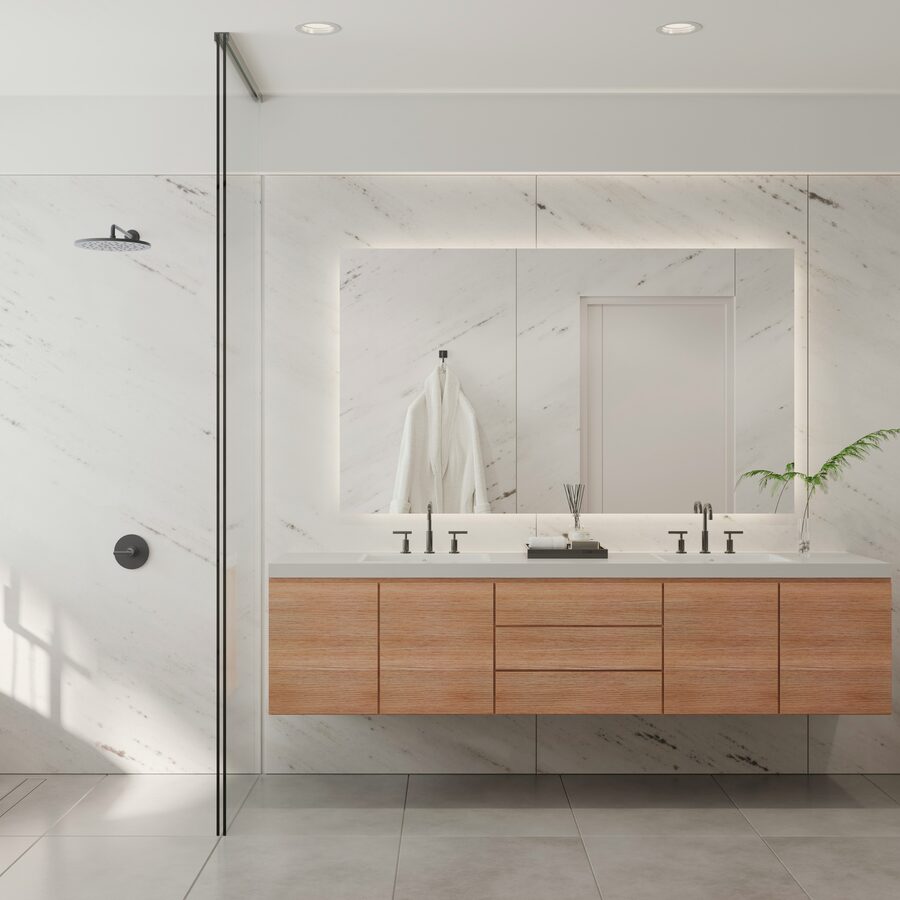 Bathroom remodel with pedestal sink and new tile