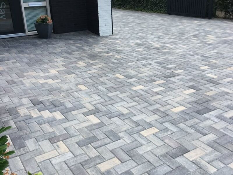 Herringbone paver driveway and entryway installation