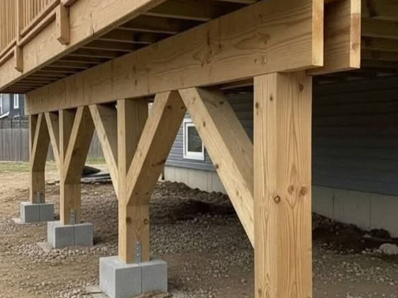 Deck foundation piers with diagonal support bracing