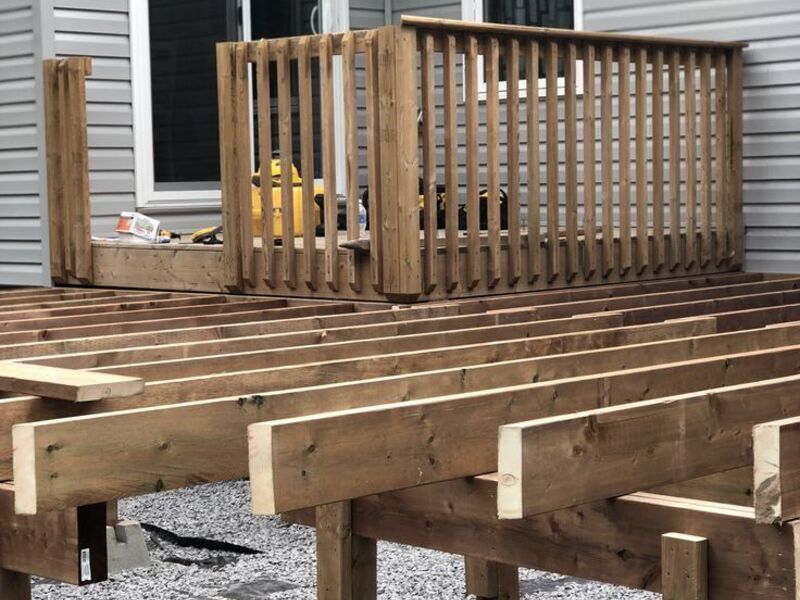 Deck foundation piers and railing framing